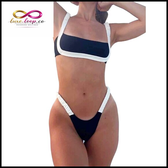 High Cut Bandeau Bikini Set with Removable Pads 82% Nylon 18% Spandex